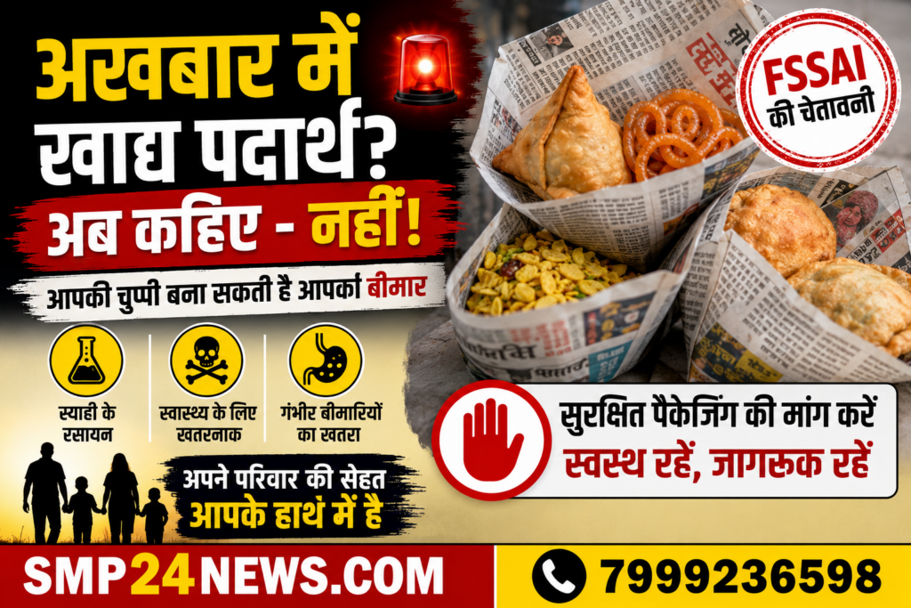 अखबार में खाद्य पदार्थ देने से मना करता ग्राहक