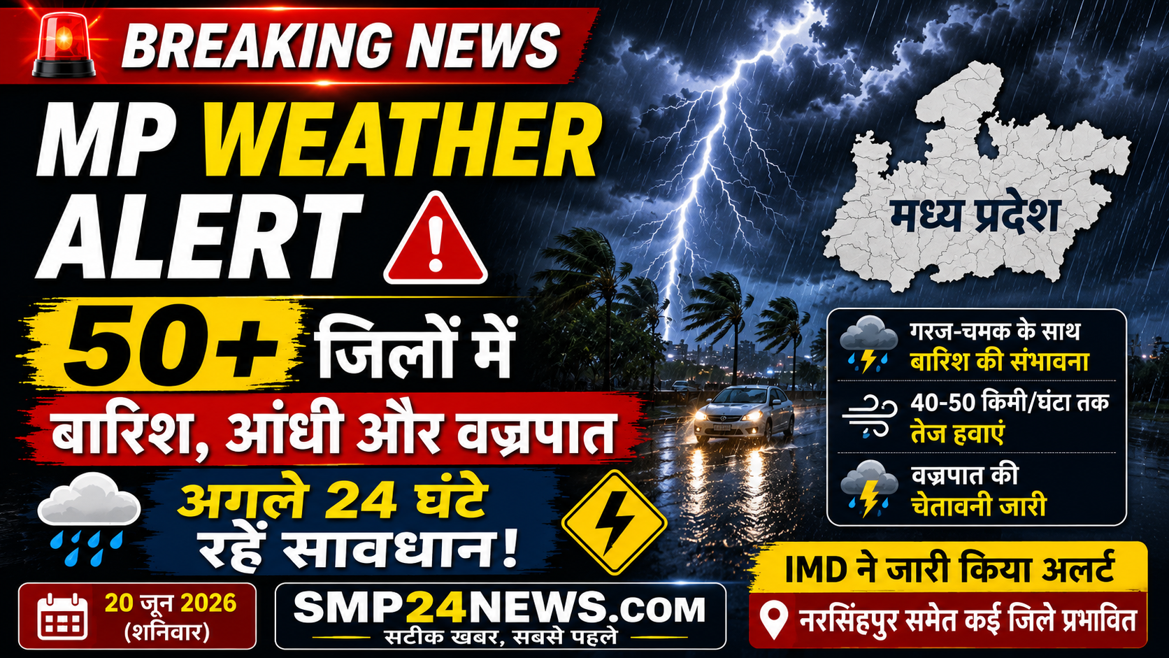 MP Weather Alert in Madhya Pradesh with rain thunderstorm lightning warning for 50 plus districts