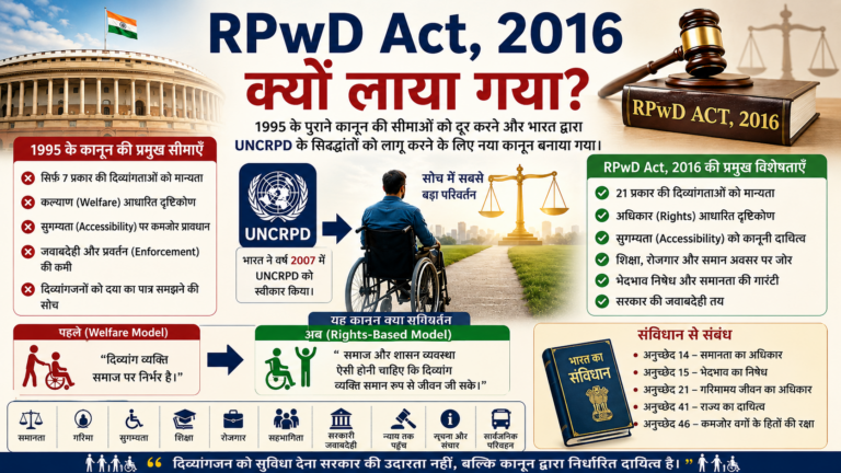 RPwD Act 2016 क्यों लाया गया? 1995 कानून और UNCRPD की जानकारी