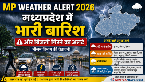 AI Image: मध्यप्रदेश में भारी से अति भारी बारिश, तेज हवाओं और आकाशीय बिजली की चेतावनी दर्शाती सांकेतिक तस्वीर।