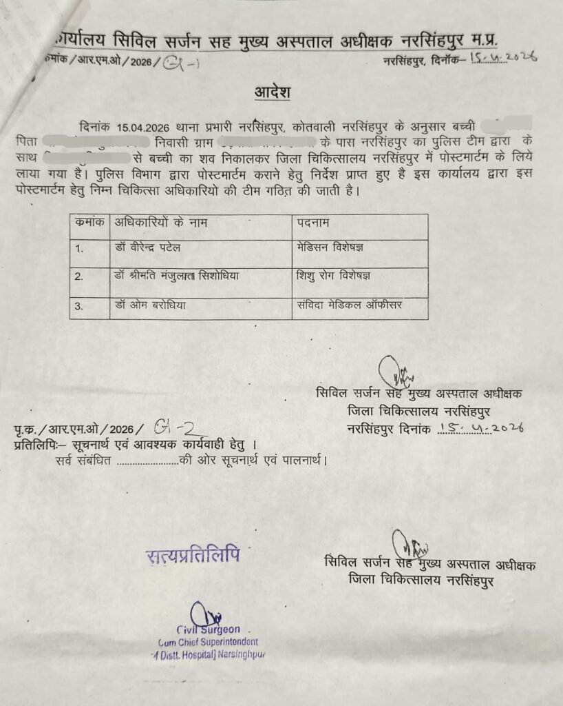 डॉ. संदीप पटेल प्रकरण में RTI से प्राप्त 15 अप्रैल 2026 के मेडिकल बोर्ड गठन आदेश की प्रमाणित प्रति